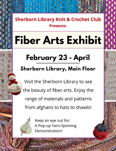 Sherborn Library Knit & Crochet Club - Fiber Arts Exhibit Banner Photo